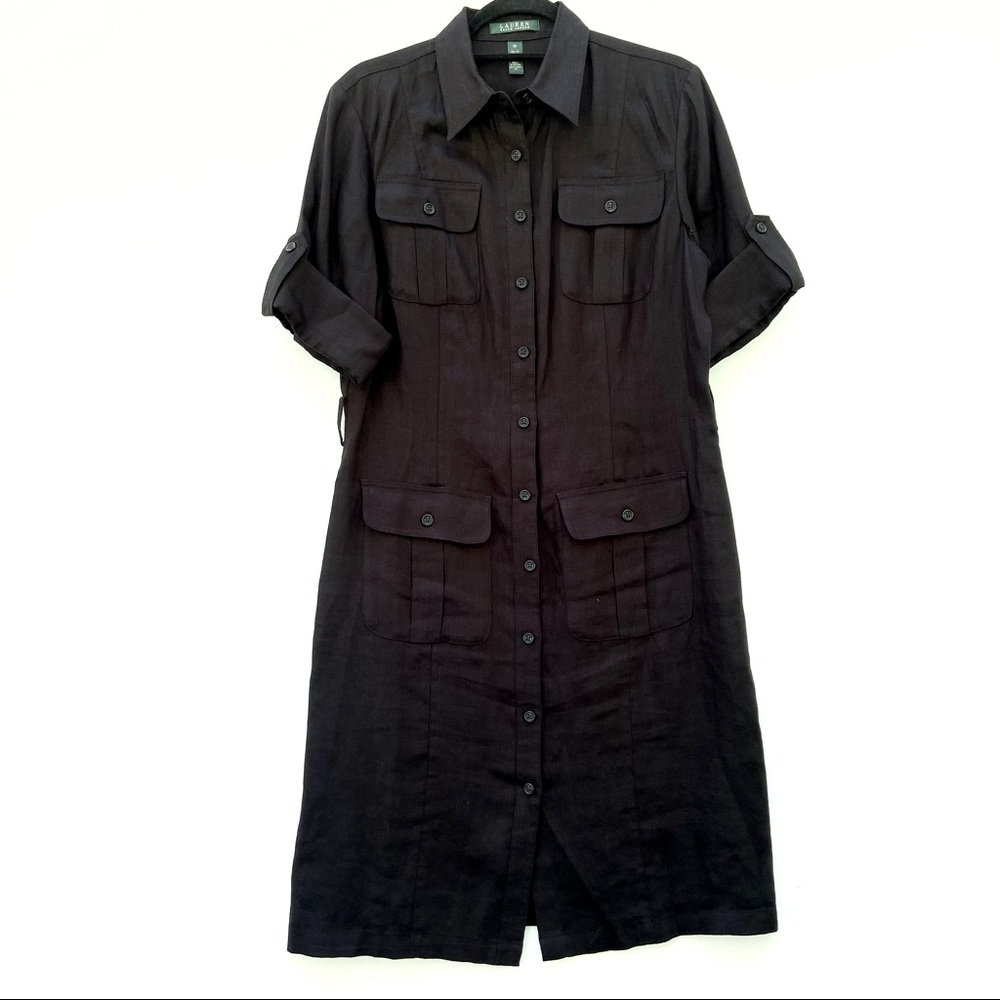 Lauren Ralph Lauren Black Linen Button Down Dress